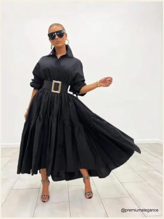 Long Sleeve Maxi Shirt Dress Button Down Loose Fit Swing Party - Picture 2 of 7